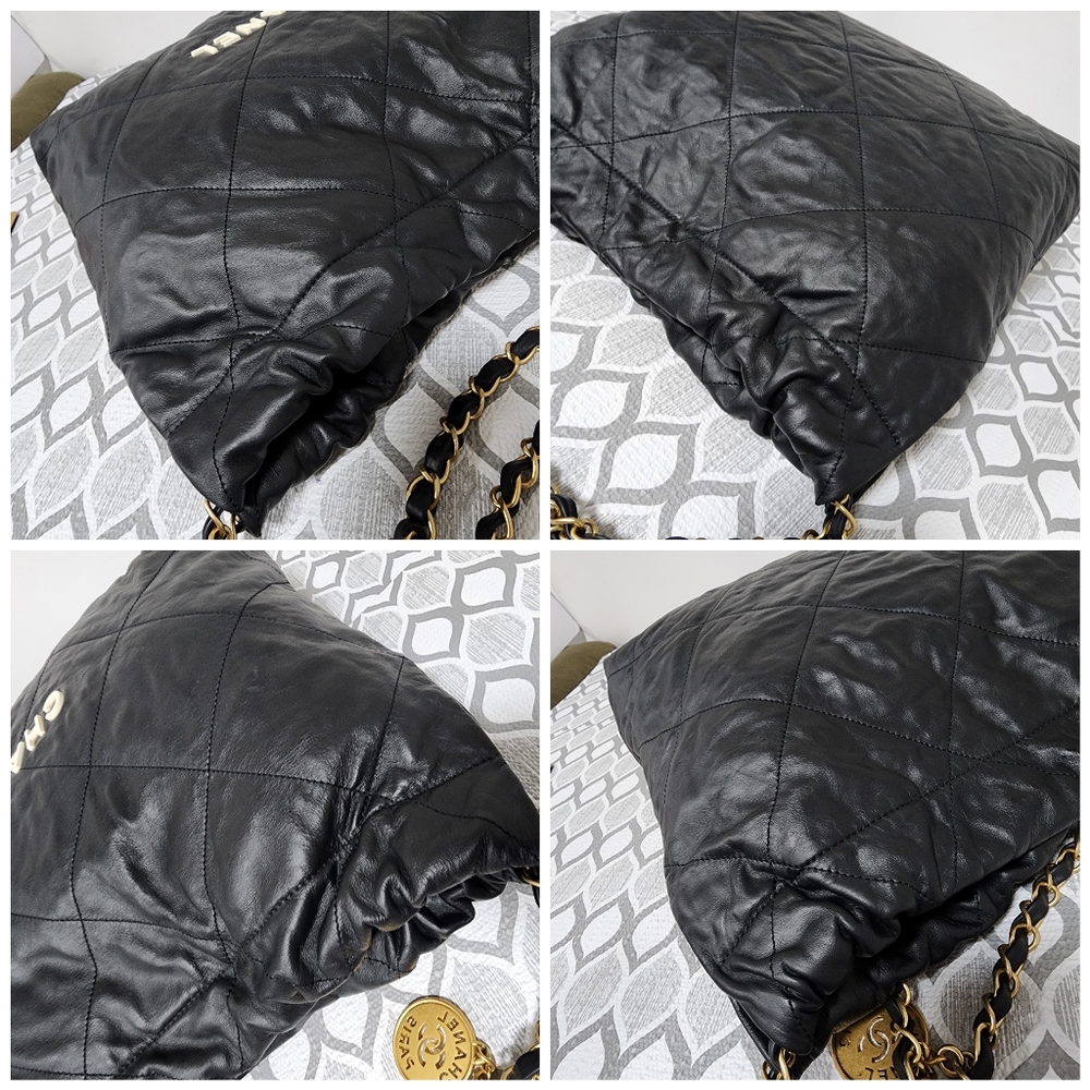 CHANEL Quilted Shiny Calfskin Leather 22 Hobo Bag Black - Picture 13 of 15